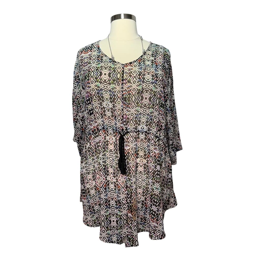 Woman Within Swim Cover-Up Women’s Size 1X Multicolor Boho Tunic Top Tie-Waist
